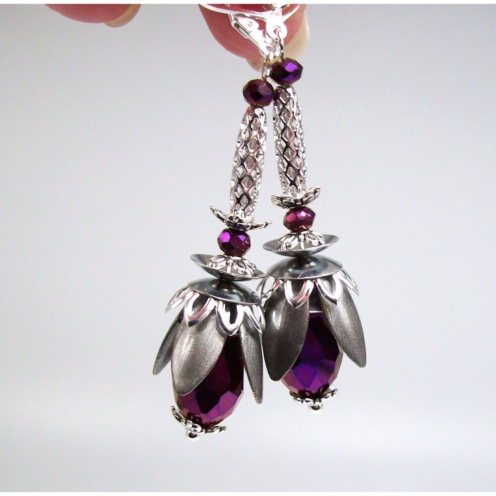 Vintage Style Crystal Earrings, Silver, Artisan Crafted Unique Jewelry & Gifts